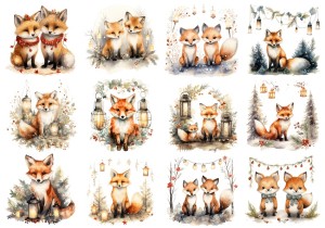 Papier ryżowy A4 do decoupage Artando - lisy, liski, lampiony, światełka, zima