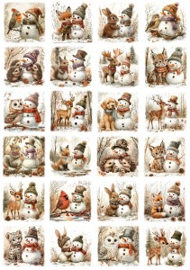 Papier ryżowy A4 do decoupage Artando - bałwany, bałwanki, zwierzęta, ptaki, zima