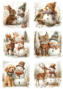 Papier ryżowy A4 do decoupage Artando - bałwany, bałwanki, zwierzęta, ptaki, zima