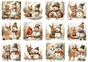 Papier ryżowy A4 do decoupage Artando - bałwany, bałwanki, zwierzęta, ptaki, zima