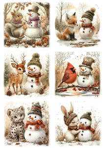 Papier ryżowy A4 do decoupage Artando - bałwany, bałwanki, zwierzęta, ptaki, zima