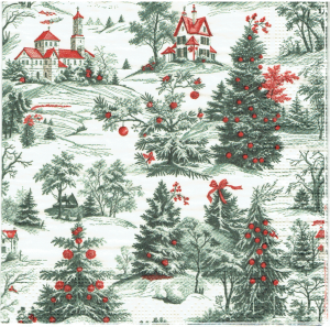 Serwetka decoupage 33x33 cm - choinki, drzewa, kościoły, zima