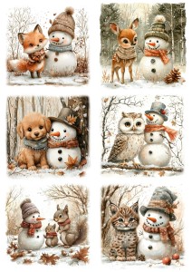 Papier ryżowy A4 do decoupage Artando - bałwany, bałwanki, zwierzęta, ptaki, zima