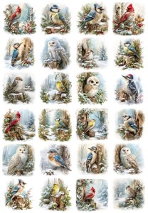 Papier ryżowy A4 do decoupage Artando - ptaki, ptaszki, drzewa, las, zima