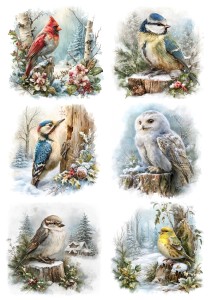 Papier ryżowy A4 do decoupage Artando - ptaki, ptaszki, drzewa, las, zima