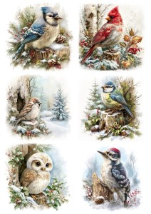 Papier ryżowy A4 do decoupage Artando - ptaki, ptaszki, drzewa, las, zima