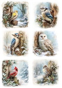 Papier ryżowy A4 do decoupage Artando - ptaki, ptaszki, drzewa, las, zima