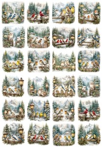 Papier ryżowy A4 do decoupage Artando - ptaki, ptaszki, widok, góry, zima
