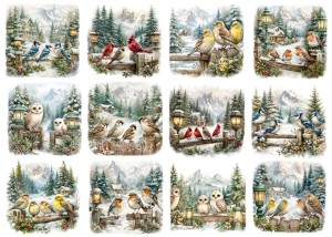 Papier ryżowy A4 do decoupage Artando - ptaki, ptaszki, widok, góry, zima