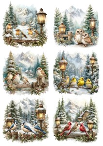 Papier ryżowy A4 do decoupage Artando - ptaki, ptaszki, widok, góry, zima