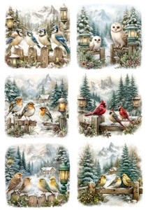 Papier ryżowy A4 do decoupage Artando - ptaki, ptaszki, widok, góry, zima