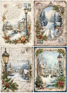 Papier ryżowy A4 do decoupage Artando -widok, pejzaż zimowy, domy, zima 