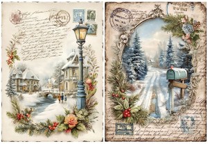 Papier ryżowy A4 do decoupage Artando -widok, pejzaż zimowy, domy, zima