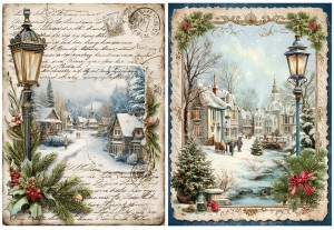 Papier ryżowy A4 do decoupage Artando -widok, pejzaż zimowy, domy, zima