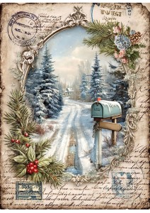 Papier ryżowy A4 do decoupage Artando -widok, pejzaż zimowy, domy, zima