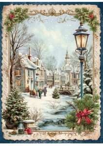 Papier ryżowy A4 do decoupage Artando -widok, pejzaż zimowy, domy, zima