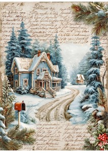 Papier ryżowy A4 do decoupage Artando -widok, pejzaż zimowy, domy, zima