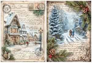 Papier ryżowy A4 do decoupage Artando -widok, pejzaż zimowy, domy, zima