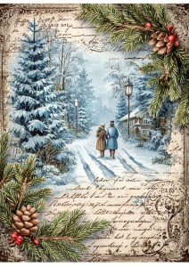 Papier ryżowy A4 do decoupage Artando -widok, pejzaż zimowy, domy, zima