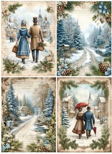 Papier ryżowy A4 do decoupage Artando -widok, pejzaż zimowy, domy, zima