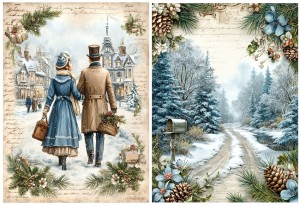 Papier ryżowy A4 do decoupage Artando -widok, pejzaż zimowy, domy, zima