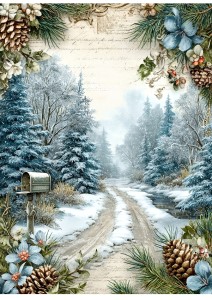 Papier ryżowy A4 do decoupage Artando -widok, pejzaż zimowy, droga, zima