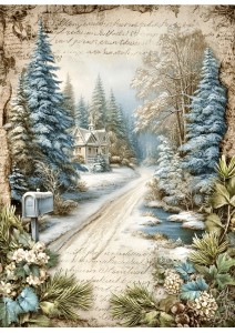 Papier ryżowy A4 do decoupage Artando -widok, pejzaż zimowy, domy, zima