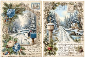 Papier ryżowy A4 do decoupage Artando - widok, pejzaż zimowy, domy, zima