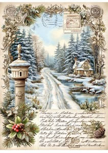 Papier ryżowy A4 do decoupage Artando - widok, pejzaż zimowy, domy, zima 