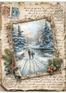 Papier ryżowy A4 do decoupage Artando - widok, pejzaż zimowy, domy, zima 