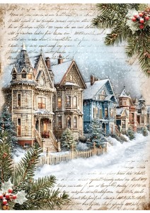 Papier ryżowy A4 do decoupage Artando - widok, pejzaż zimowy, domy, zima