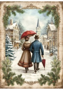 Papier ryżowy A4 do decoupage Artando - widok, pejzaż zimowy, domy, zima