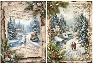 Papier ryżowy A4 do decoupage Artando - widok, pejzaż zimowy, domy, zima 