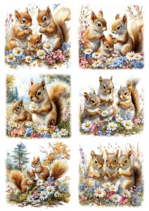 Papier ryżowy A4 Artando do decoupage - wiewiórki, kwiaty, łąka