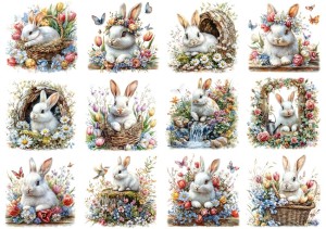 Papier ryżowy A4 Artando do decoupage - Wielkanoc, zające, zajączki, koszyki, kwiaty