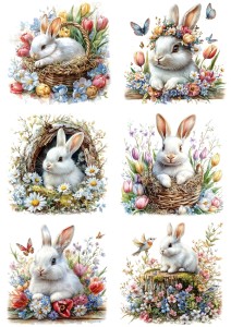 Papier ryżowy A4 Artando do decoupage - Wielkanoc, zające, zajączki, koszyki, kwiaty