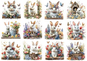 Papier ryżowy A4 Artando do decoupage - Wielkanoc, zające, zajączki, kwiaty, motyle