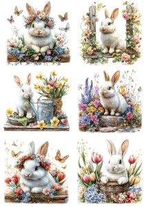 Papier ryżowy A4 Artando do decoupage - Wielkanoc, zające, zajączki, kwiaty, motyle