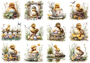 Papier ryżowy A4 Artando do decoupage - Wielkanoc, kaczki, ptaki, jajka, kwiaty