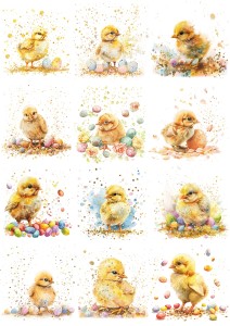 Papier klasyczny A4 do decoupage - Wielkanoc, kurczaki, pisanki, kropki