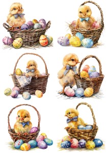 Papier klasyczny A4 do decoupage - Wielkanoc, kurczaki, pisanki, koszyki