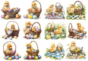 Papier klasyczny A4 do decoupage - Wielkanoc, kurczaki, pisanki, koszyki, piknik