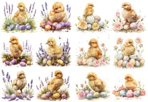 Papier klasyczny A4 do decoupage - Wielkanoc, kurczaki, pisanki, kwiaty