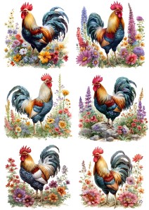 Papier klasyczny A4 do decoupage - Wielkanoc, koguty, ptaki, kwiaty