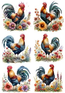 Papier klasyczny A4 do decoupage - Wielkanoc, koguty, ptaki, kwiaty 