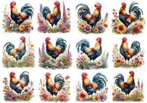 Papier klasyczny A4 do decoupage - Wielkanoc, koguty, ptaki, kwiaty