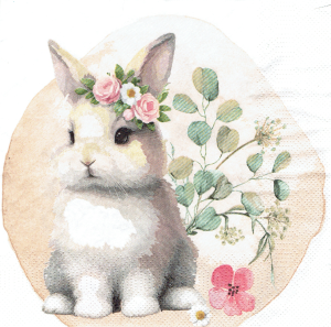 Serwetka decoupage 33x33 cm - Wielkanoc, zając, liście, kwiaty