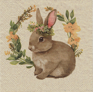 Serwetka decoupage mała 25x25cm - Wielkanoc, zając, wianek, kwiaty