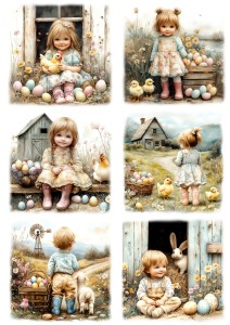 Papier ryżowy A4 Artando do decoupage - Wielkanoc, dzieci, farma, kurczaki, kury