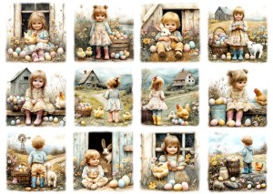 Papier ryżowy A4 Artando do decoupage - Wielkanoc, dzieci, farma, kurczaki, kury